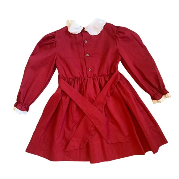 Vintage Polly Flinders Hand Smocked Floral Eyelet Peter Pan Collar Dress 5 - Picture 7 of 8